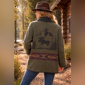 Vintage Wooded River Reversible Wool Blend Jacket Moose Lodgecore USA Made M